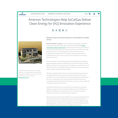 Emerson Technologies Help SoCalGas Deliver Clean Energy for [H2] Innovation Experience